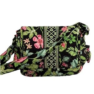 Vera Bradley Lindsay Botanica Crossbody Bag‎ Green Black Floral Shoulder Purse